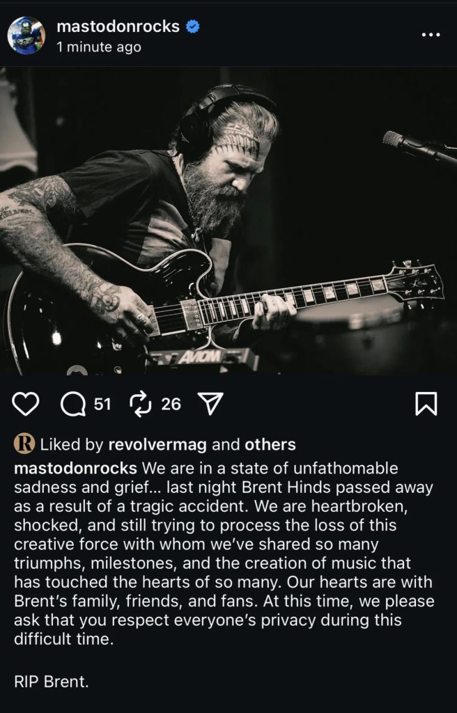 Brent Hinds Motorcycle Death Shocks Metal World
