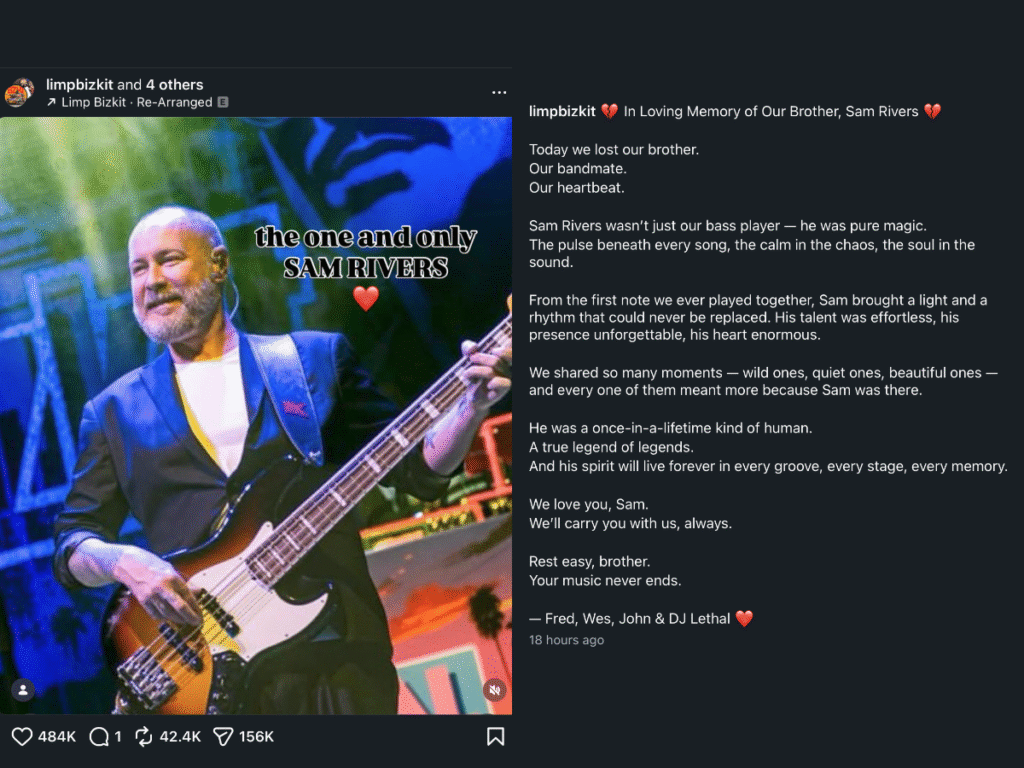 Limp Bizkit Bassist Sam River band tribute