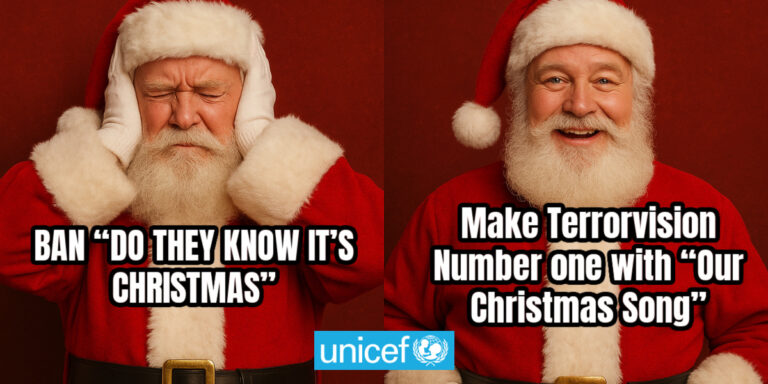 BAN “DO THEY KNOW IT’S CHRISTMAS” AND MAKE TERRORVISON NUMBER ONE– A Rock ’n’ Roll Campaign for Real Change