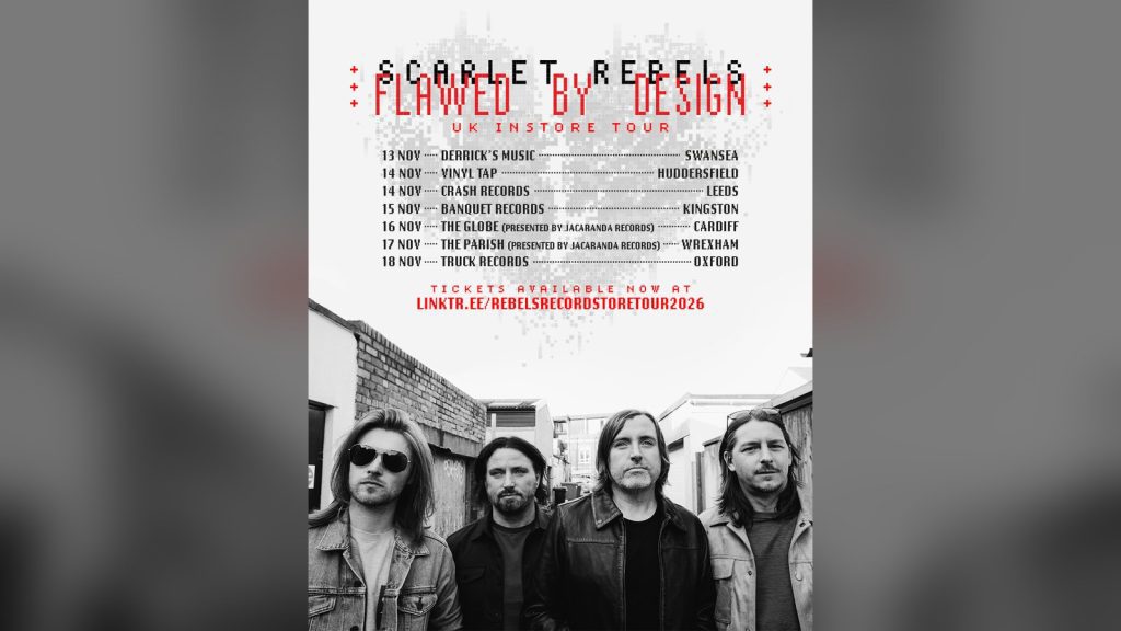 Scarlet Rebels Flawed By Design record store tour poster